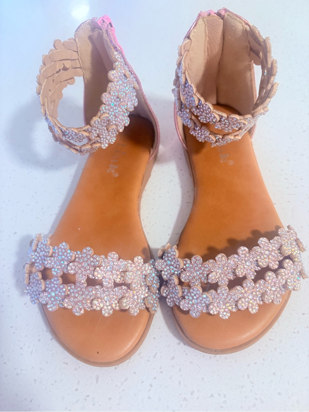 Toddlers Pink Floral Crystal Ankle-Strap Sandals size 11